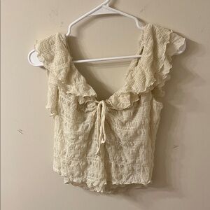 Free People Cream Ruffled Blouse